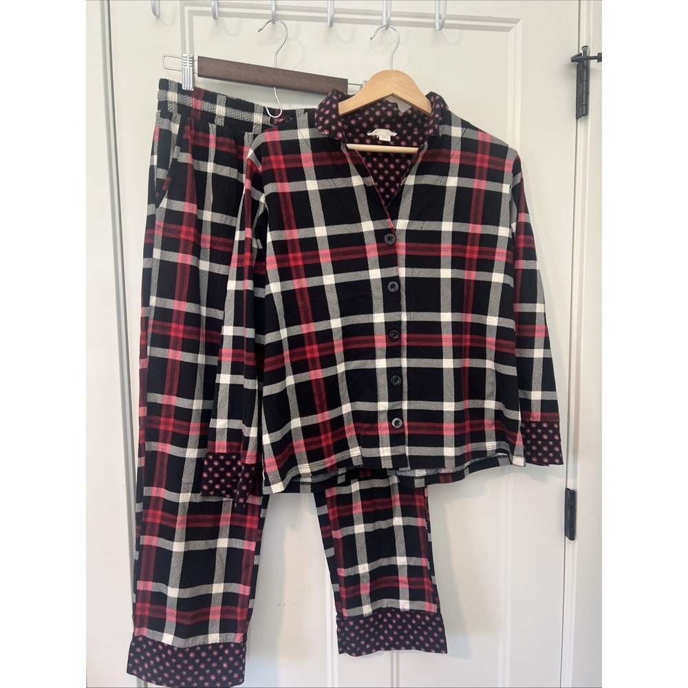 Vera Bradley Womens Notch Collar PJ Set Red Plaid, 100% Cotton Medium Soft!